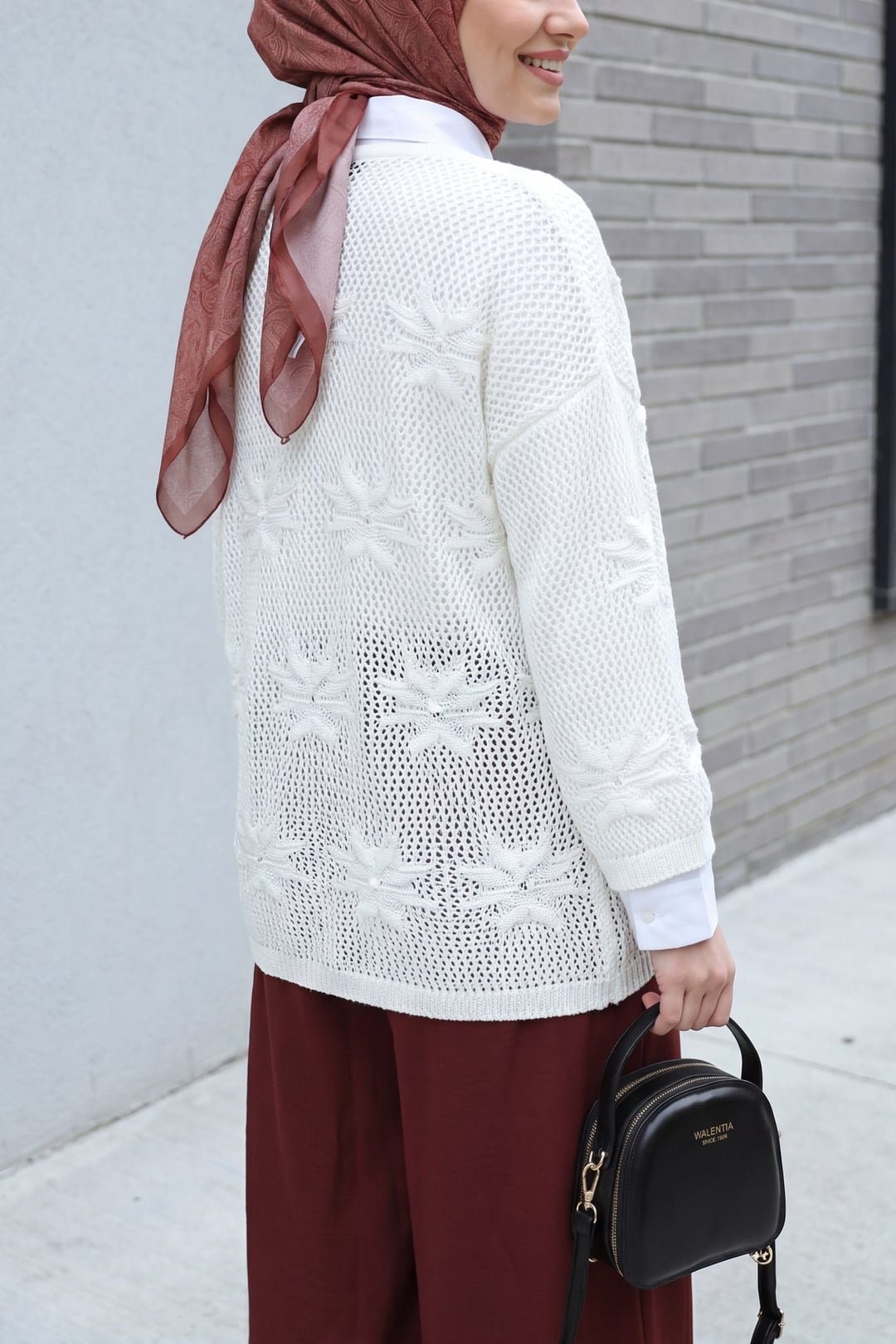 White Floral Detail Openwork Knit Cardigan - Podyumplus - by Peralane - photo 3