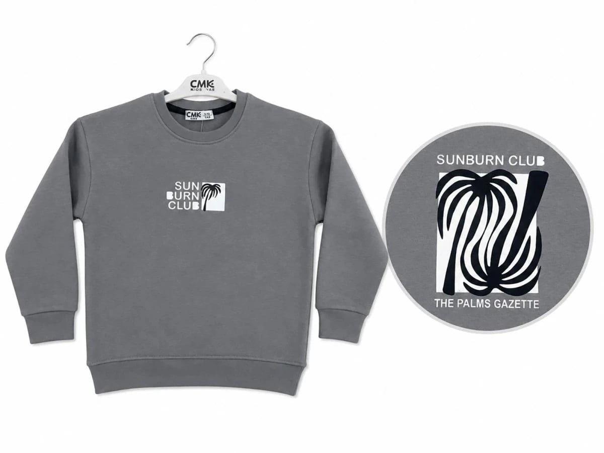 Sun Print 3-Thread Brushed Boys' Sweatshirt - Smoke - CMK - by Peralane