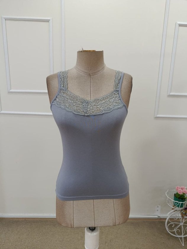 Women's Grey V-Neck Lace-Trimmed Tank Top - Janes - by Peralane - photo 4