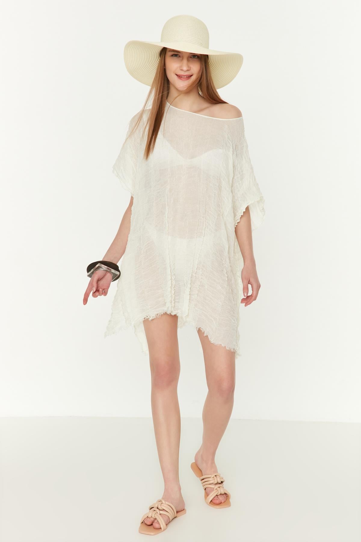 Ecru Crinkled Pareo Beach Cover-Up - Sold as Pack of 4 - Nesvay - by Peralane - photo 2