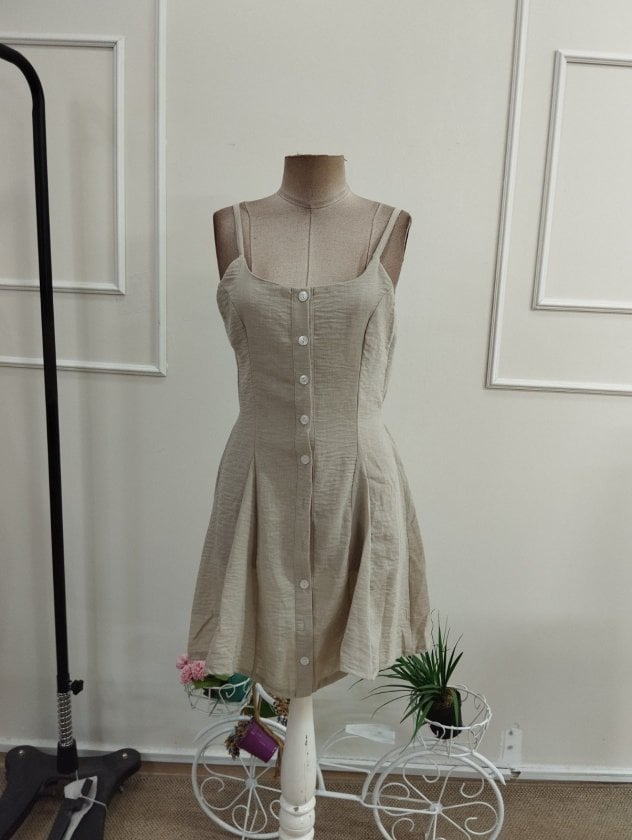 Women's Sleeveless Button-Front Short Dress with Spaghetti Straps - Janes - by Peralane - photo 4