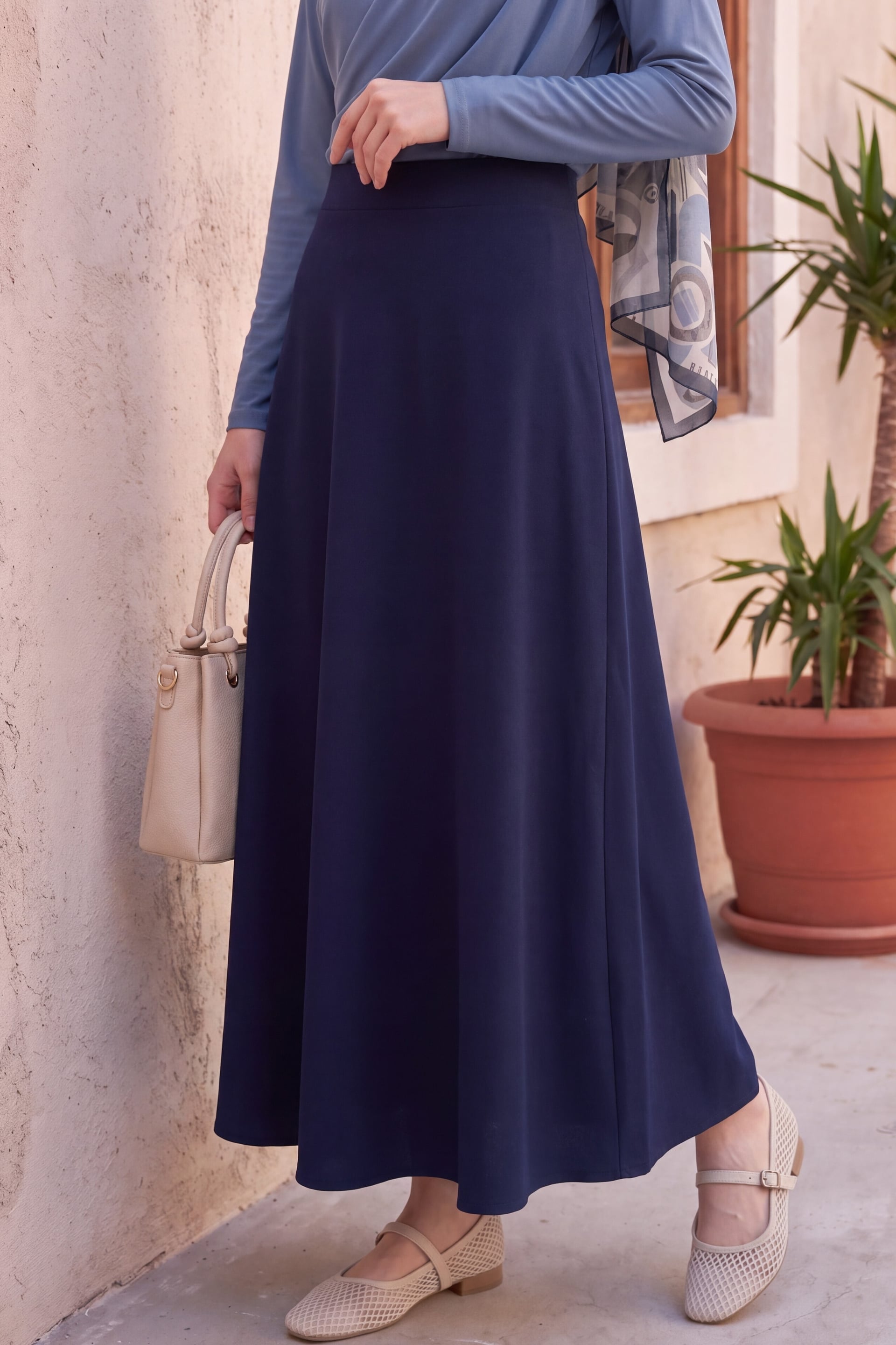 Women's Lycra Crepe Flared Maxi Skirt - Navy - Podyumplus - by Peralane - photo 4