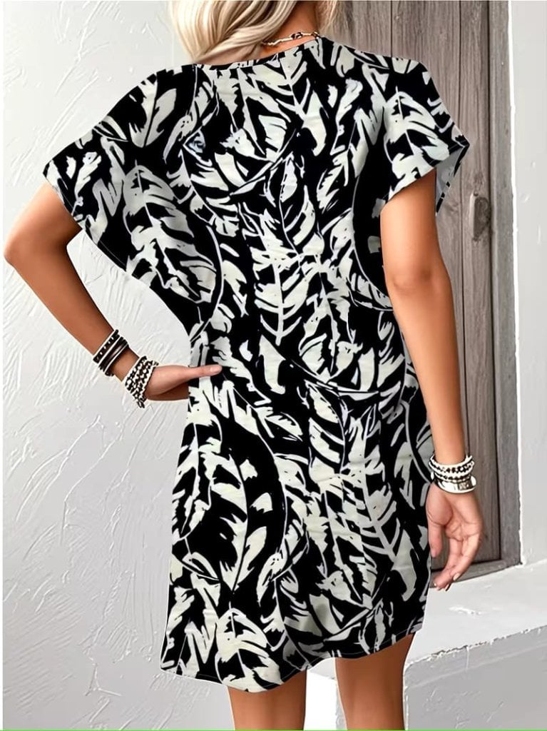Women's Short Batwing Sleeve V-Neck Patterned Suprem Short Dress - Janes - by Peralane - photo 2