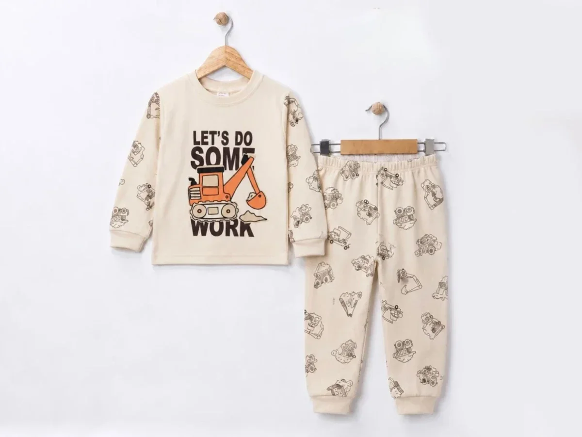 Boys' Construction Vehicle Print Pyjama Set - Beige - Supermini - by Peralane