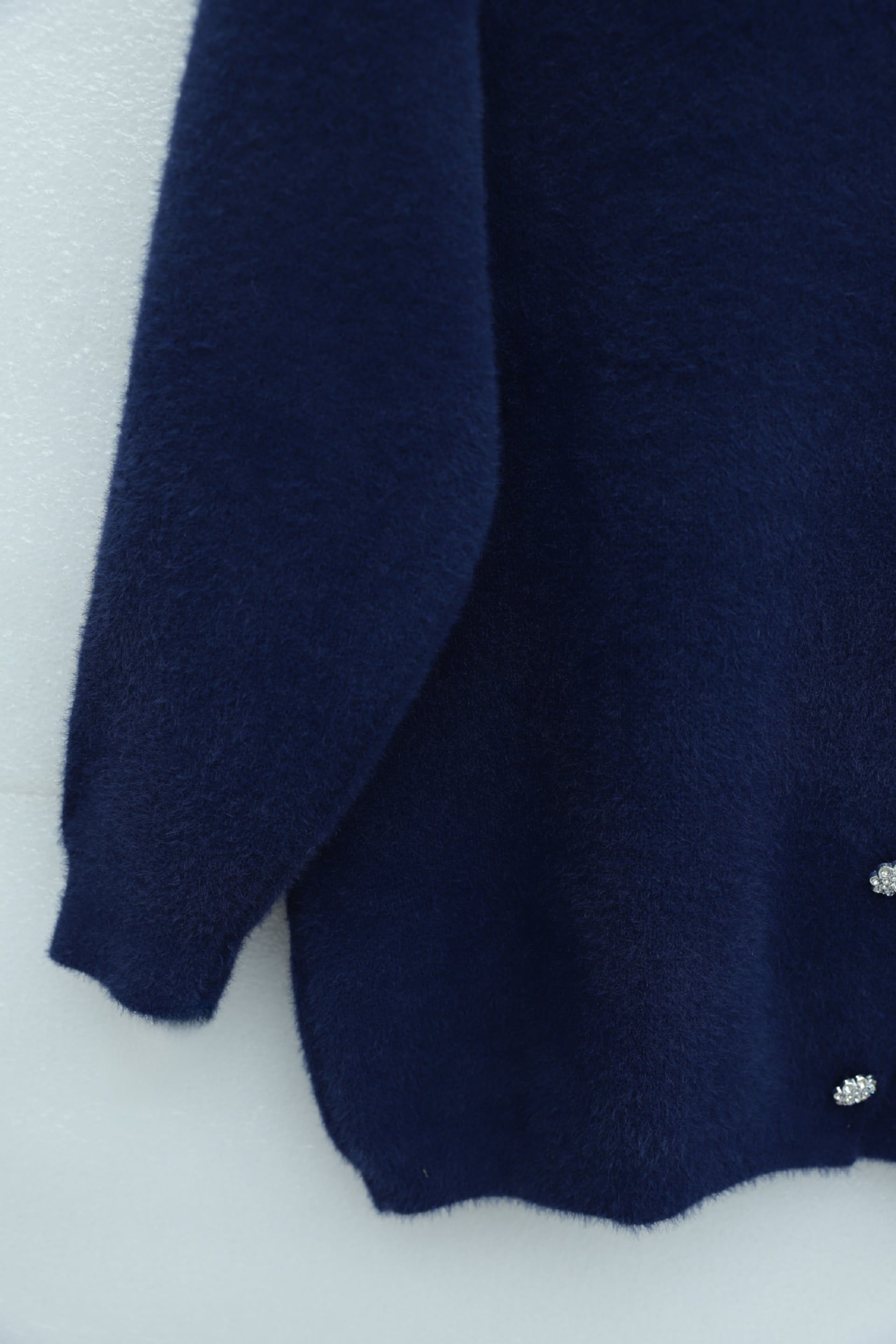 Women's Navy Blue Button-Front Cardigan with Fuzzy Knit Texture - Podyumplus - by Peralane - photo 6