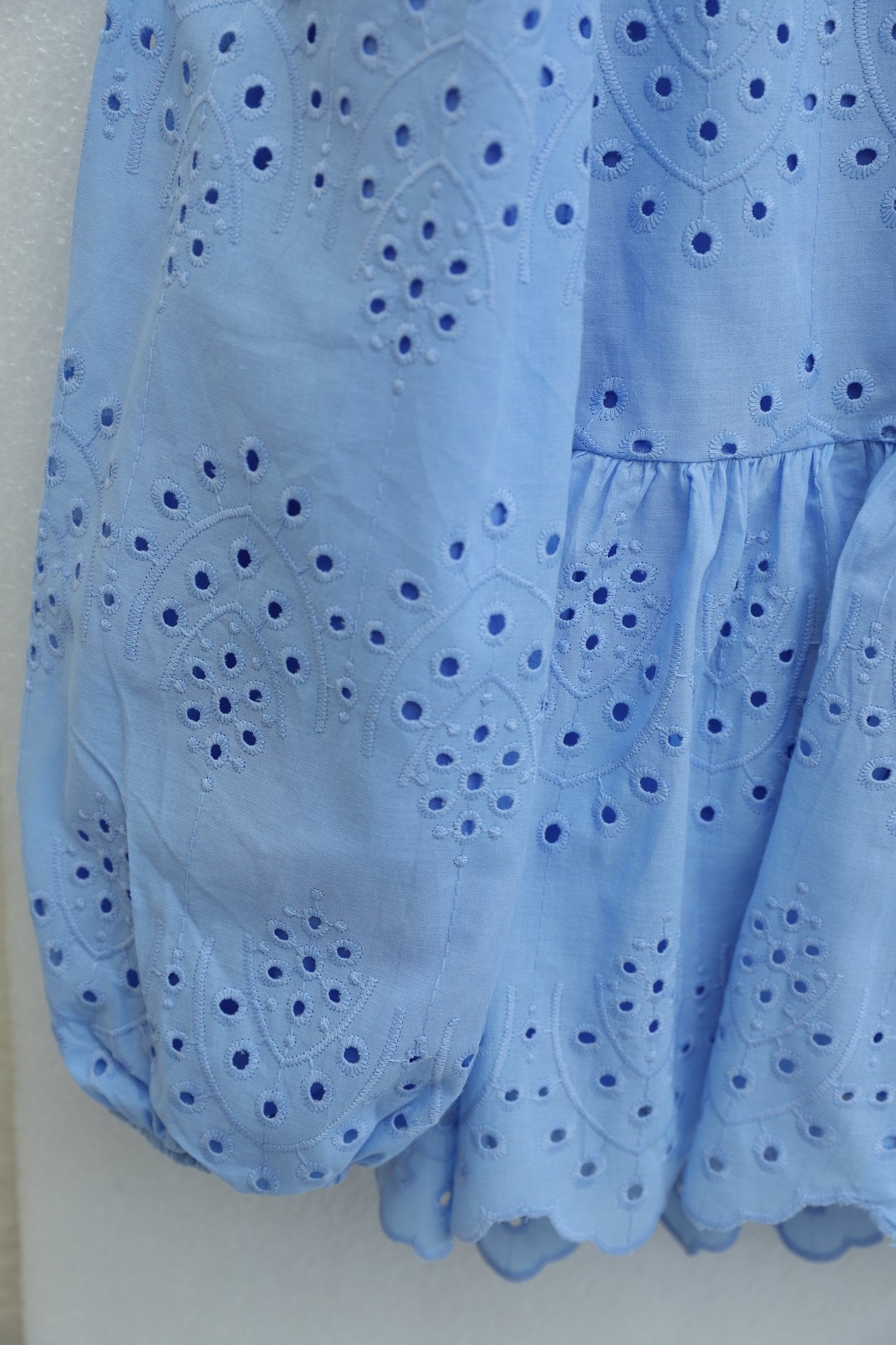 Women's Light Blue Eyelet Embroidered Collared Blouse with Long Puff Sleeves - Podyumplus - by Peralane - photo 6