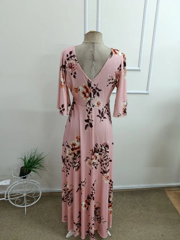 Women's Pink Floral V-Neck Short Sleeve Maxi Dress - Janes - by Peralane - photo 7