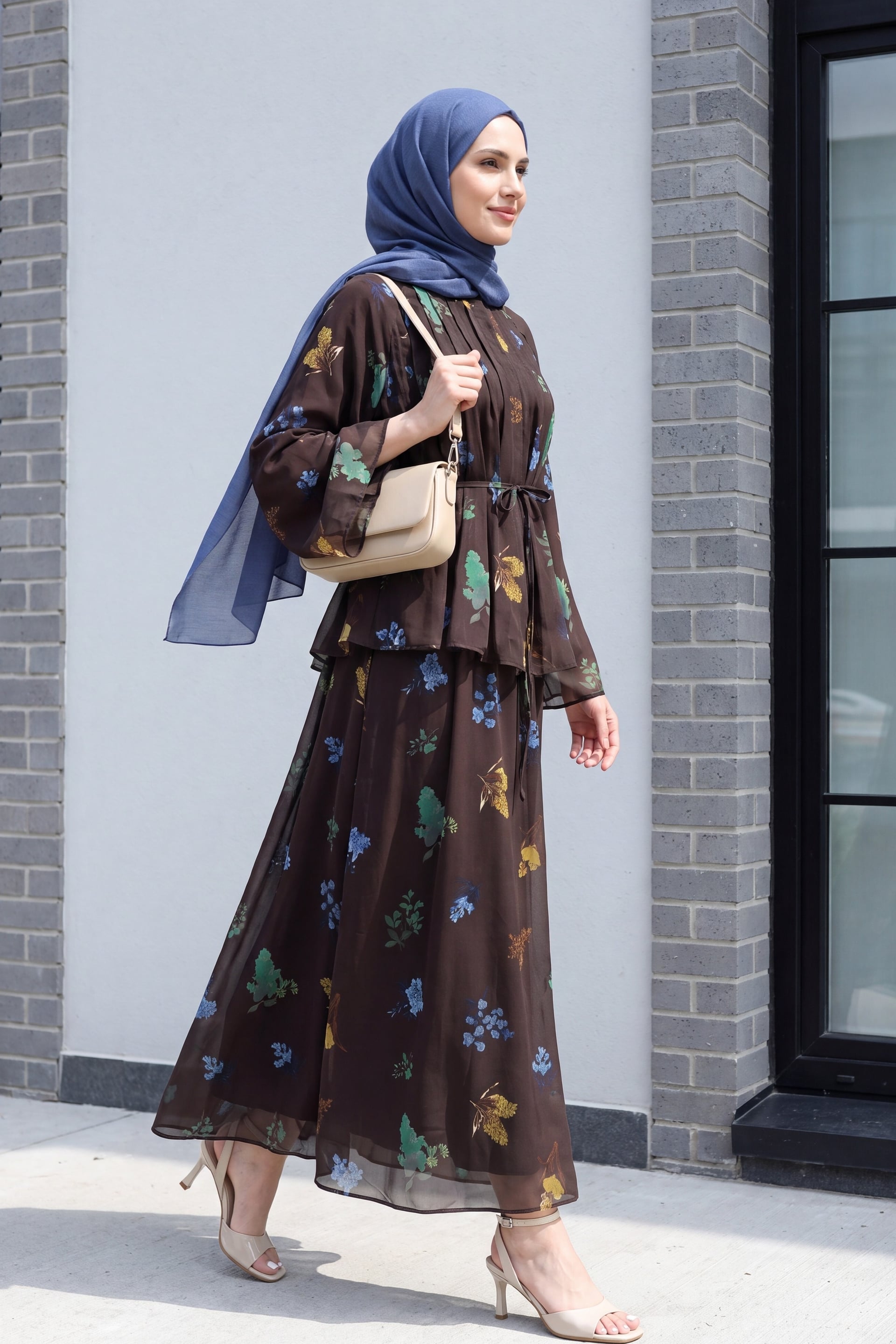 Women's Floral Print Chiffon Two-Piece Set with Spanish Sleeves and Belt - Podyumplus - by Peralane - photo 6
