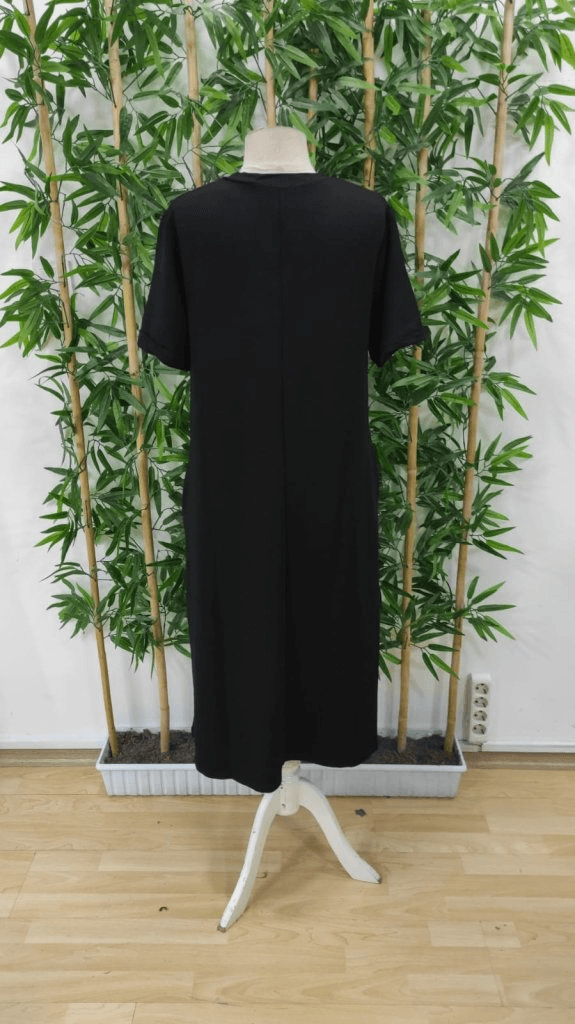 Women's Black Short-Sleeve V-Neck Mid-Maxi Jersey Dress with Pockets - Janes - by Peralane - photo 6