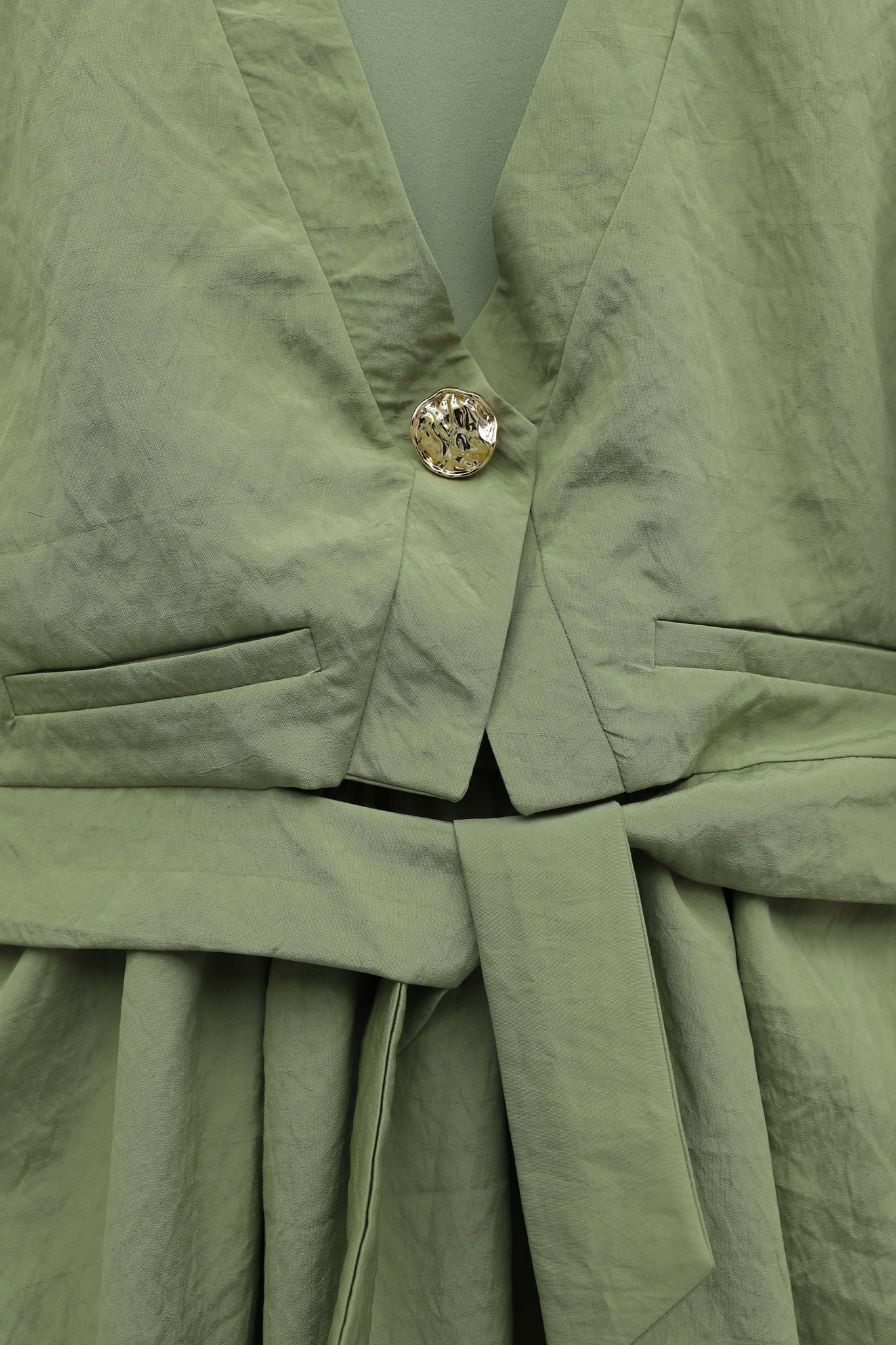 Belted Tie-Waist Vest Detail Long Sleeve Dress - Olive Green - Podyumplus - by Peralane - photo 7