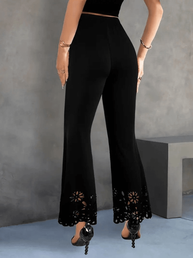 Women's High-Waist Flared Laser-Cut Floral Crepe Trousers - Janes - by Peralane - photo 3