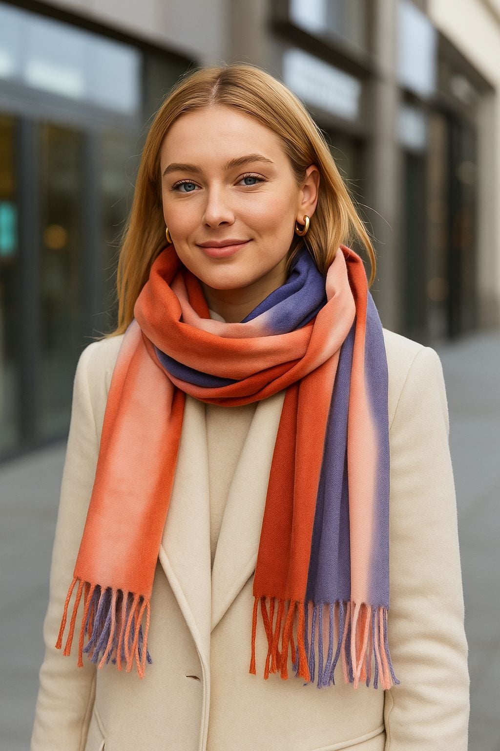 Batik Print Fringed Scarf in Orange, Pink and Purple - Nesvay - by Peralane