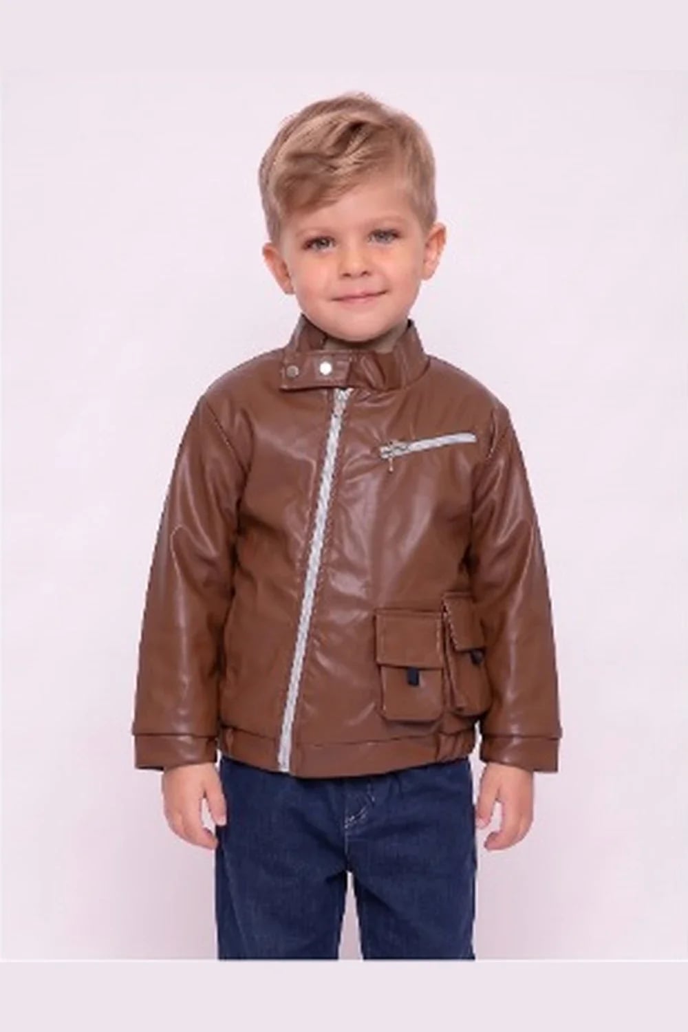 Boys' 3-Piece Set with Faux Leather Jacket - Brown - Has Bereket - by Peralane