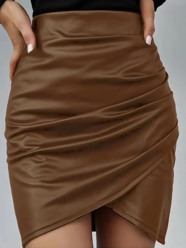 Women's High Waist Side Zip Pleated Mini Faux Leather Skirt - Janes - by Peralane