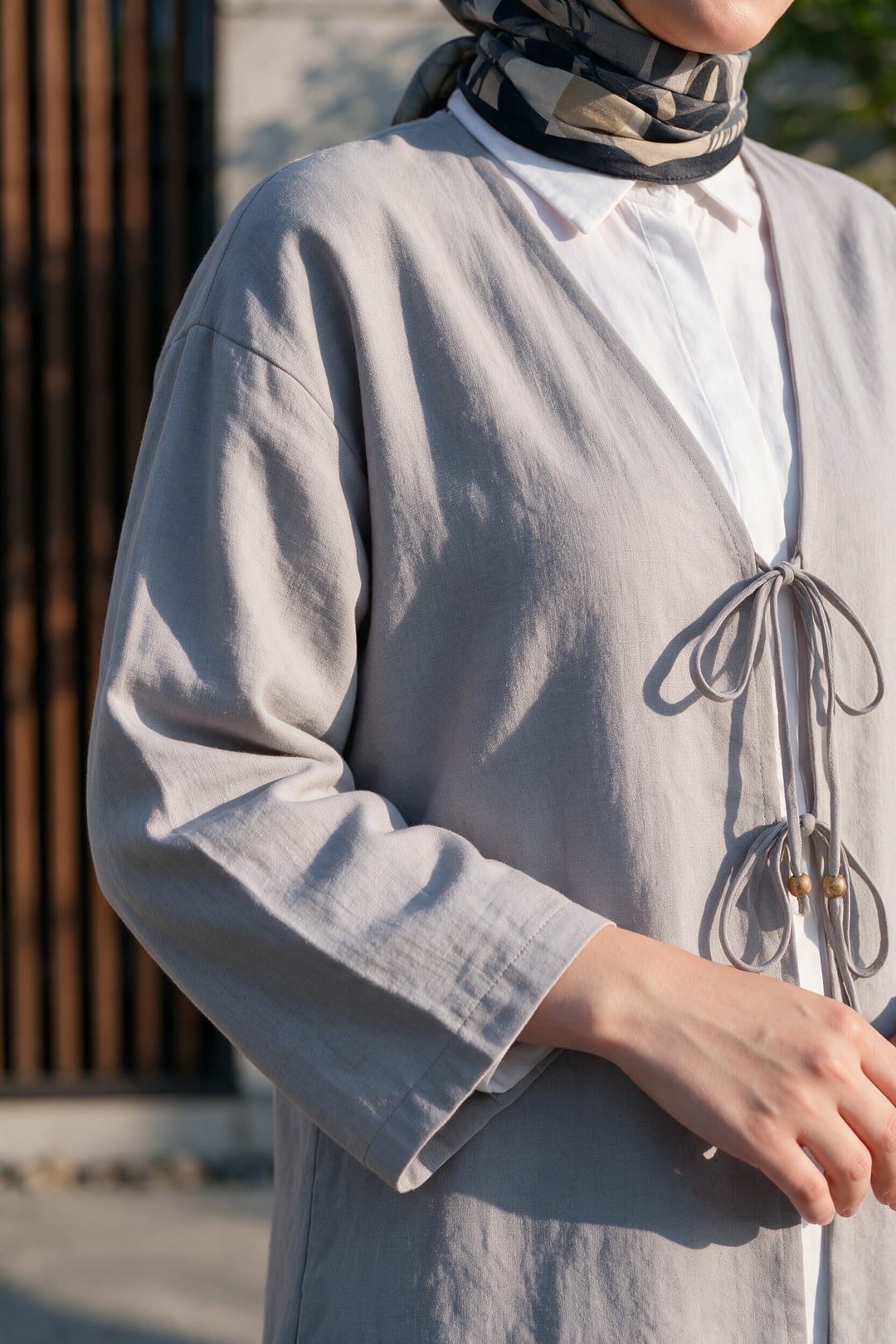 Grey Double-Tie Front Kimono Set with Wide-Leg Trousers - Podyumplus - by Peralane - photo 5