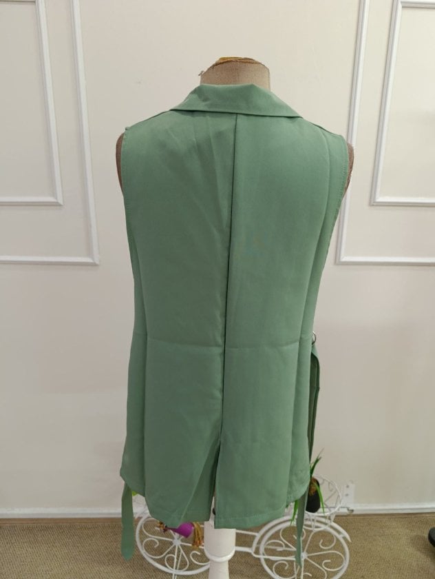 Women's Sleeveless Notched Lapel Vest with Waist Tie, Sage Green - Janes - by Peralane - photo 6