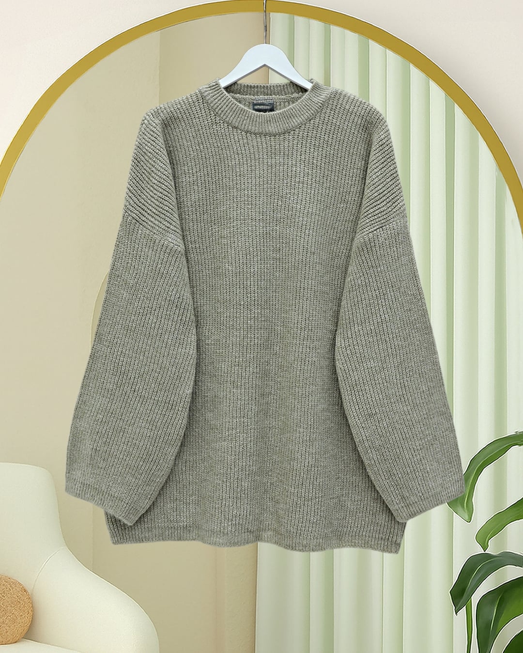 Round Neck Relaxed Fit Knit Tunic - Light Beige - Podyumplus - by Peralane - photo 4