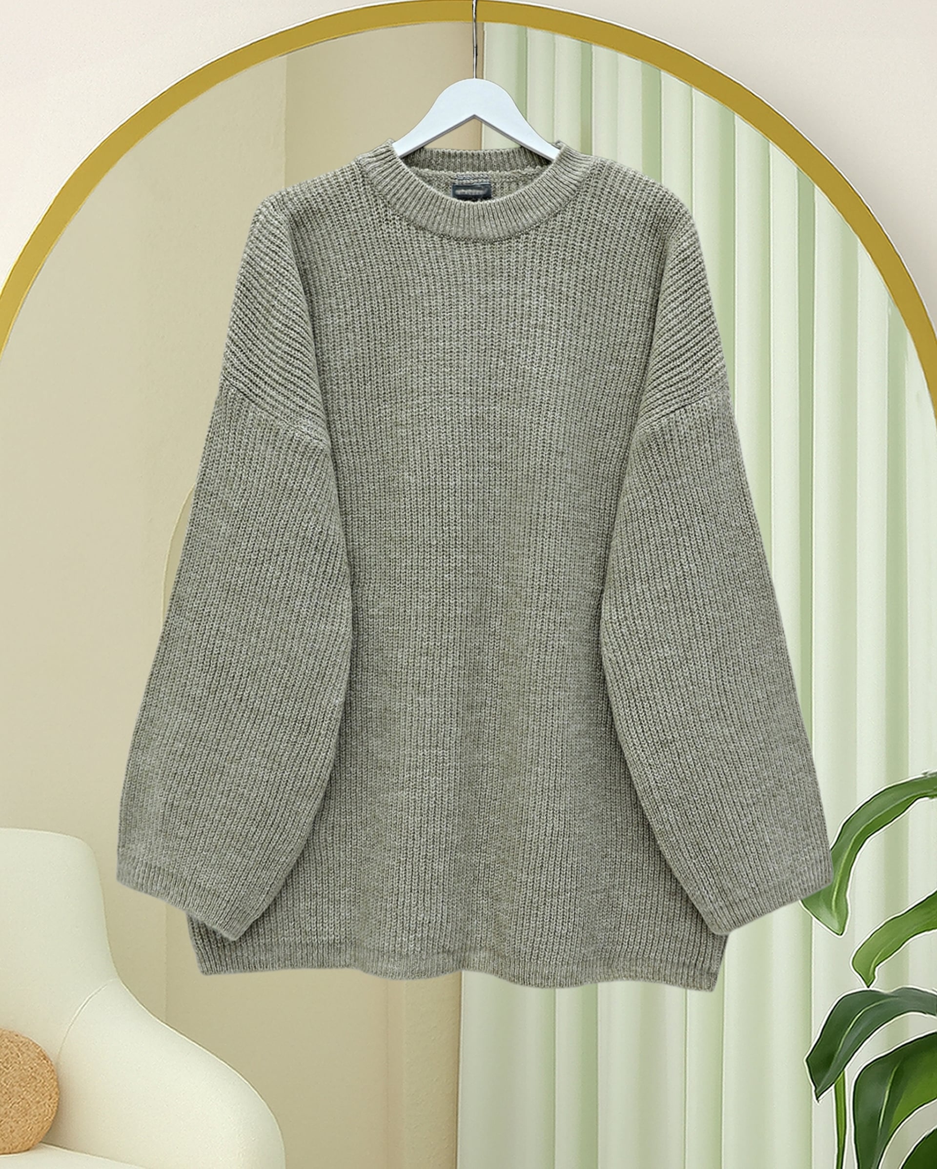 Round Neck Relaxed Fit Knit Tunic - Light Beige - Podyumplus - by Peralane - photo 4
