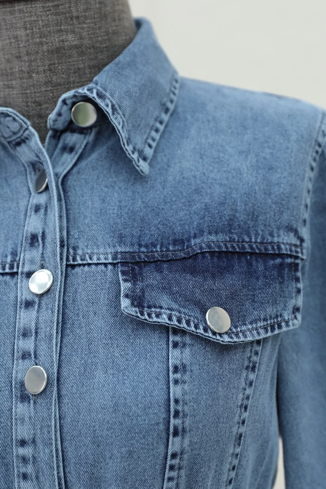 Half-Button Elasticated Waist Denim Dress - Ice Blue - Podyumplus - by Peralane - photo 7