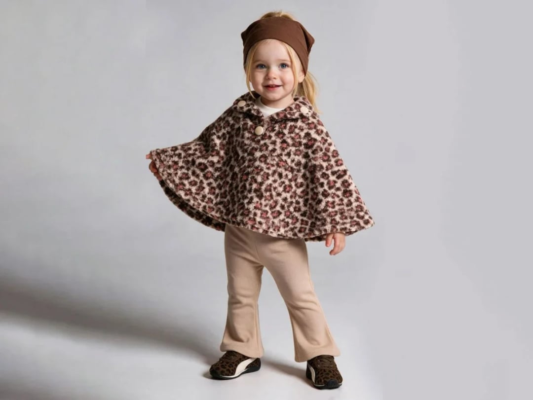 Leopard Print Girls' Poncho and Trousers Set - Beyaz Bebek - by Peralane