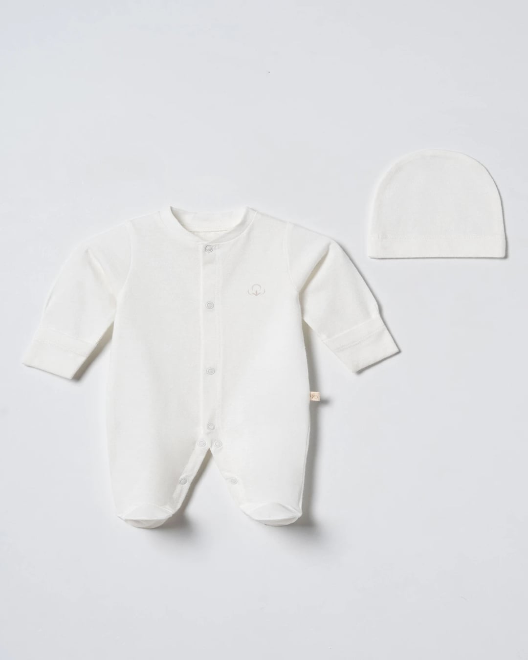 Cotton Footed Sleepsuit with Hat - Ecru - Pack of 2 - Ciccimbaby - by Peralane