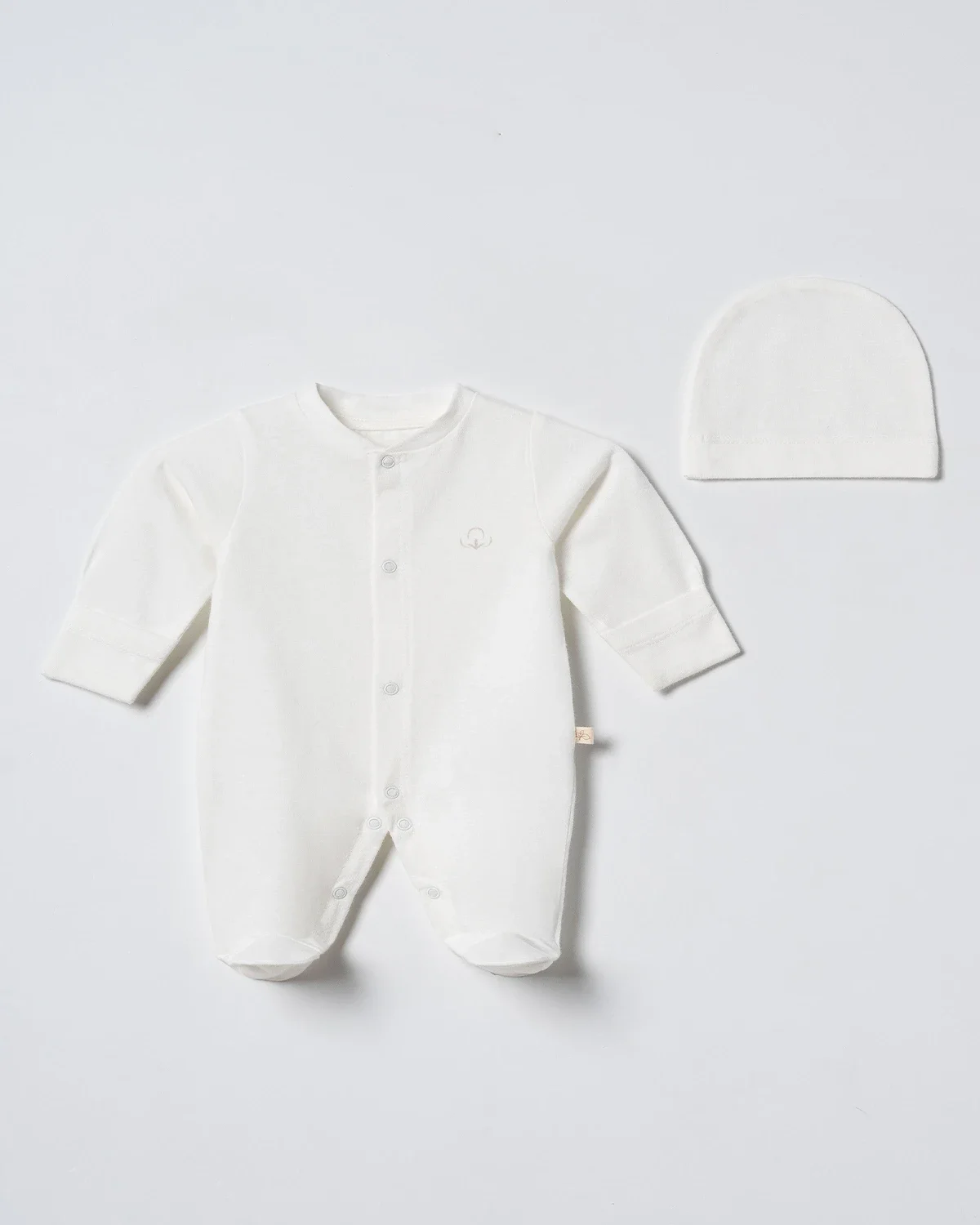 Cotton Footed Sleepsuit with Hat - Ecru - Pack of 2 - Ciccimbaby - by Peralane