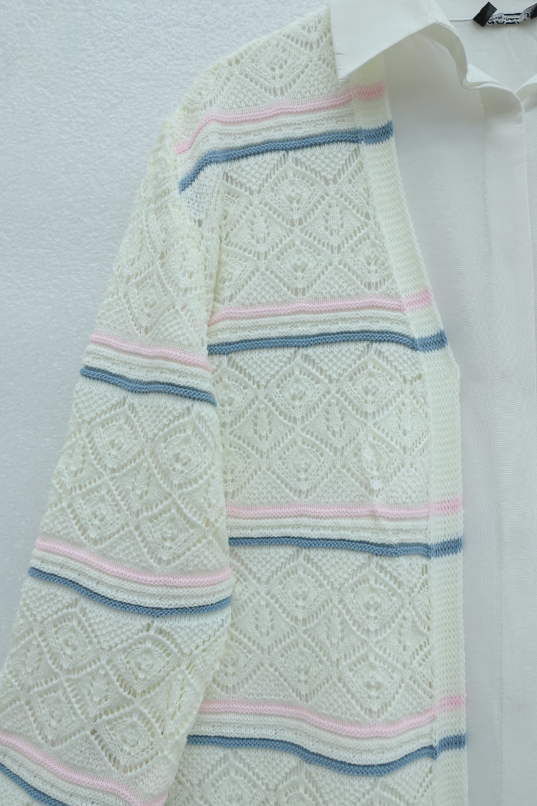 Colorful Striped Open-Front Knit Cardigan - White - Podyumplus - by Peralane - photo 4