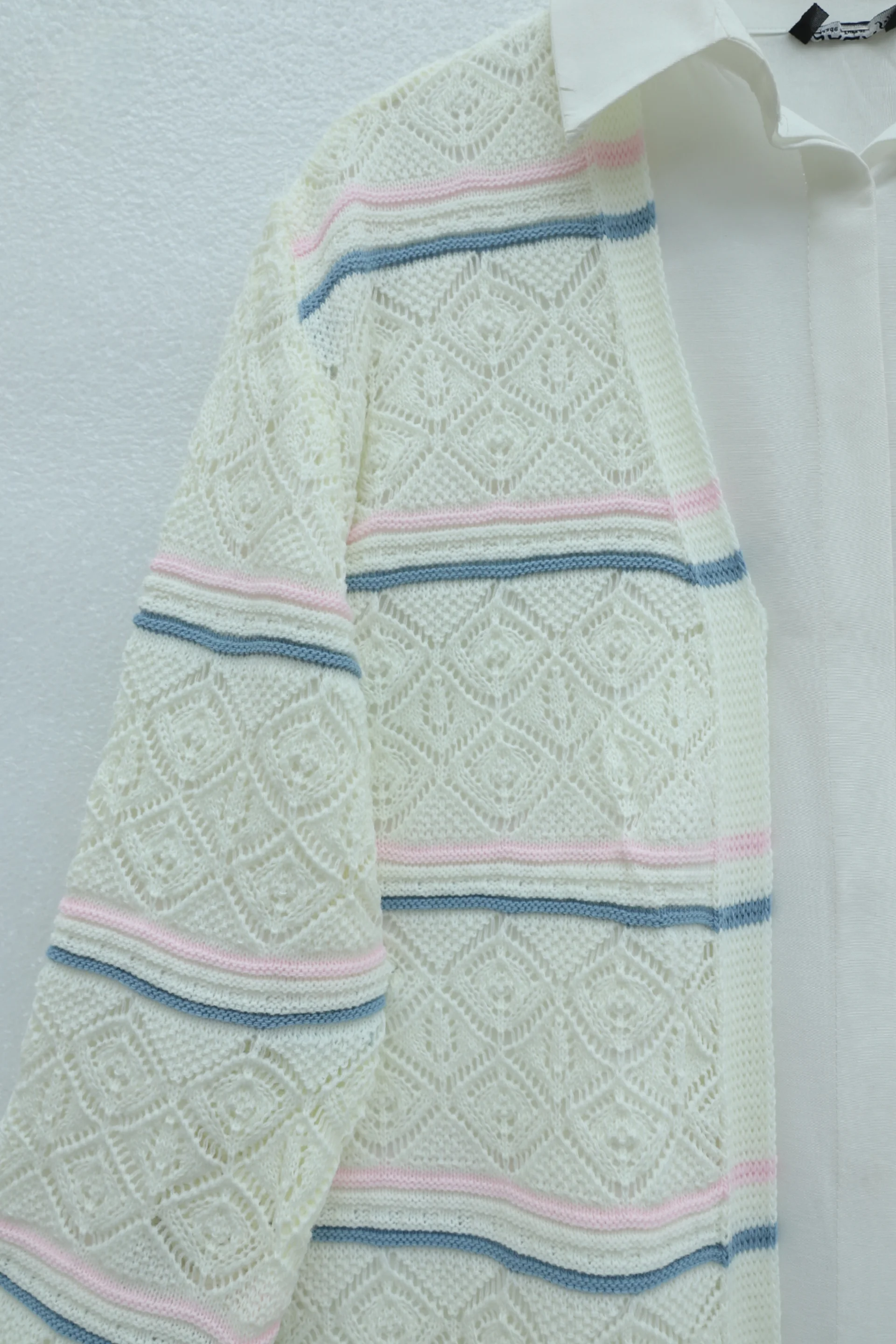 Colorful Striped Open-Front Knit Cardigan - White - Podyumplus - by Peralane - photo 4