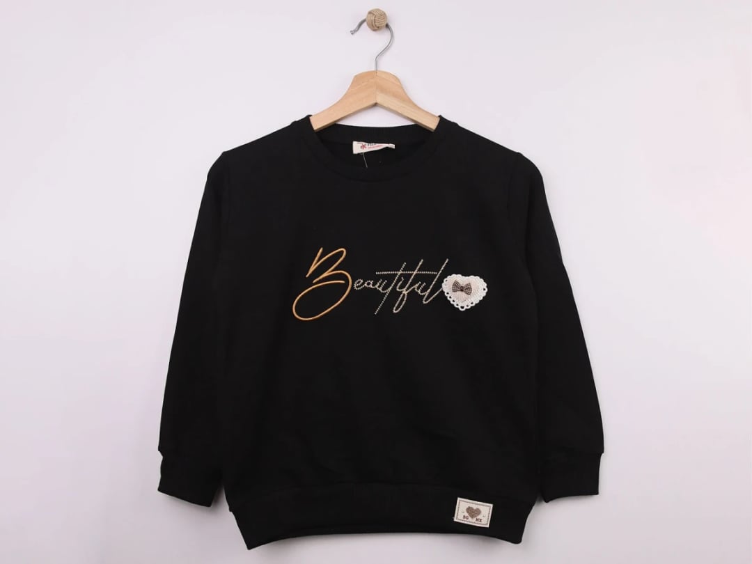 Beautiful Embroidered Bow Girls Sweatshirt - Black - Star File - by Peralane