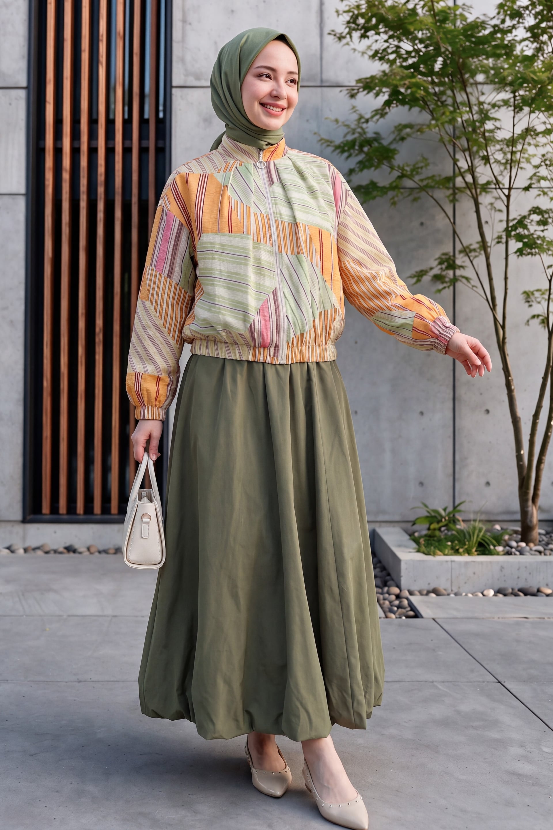 Women's Patterned Summer Jacket with Elasticated Cuffs and Waist - Light Green - Podyumplus - by Peralane - photo 3