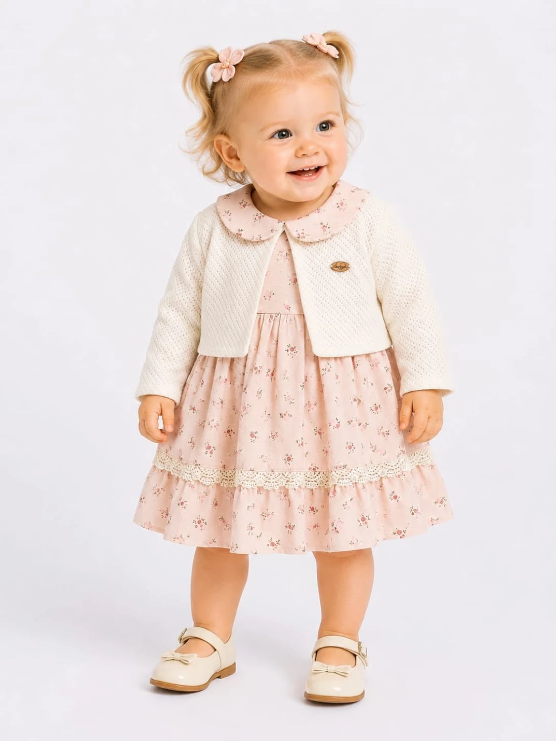 Crispy Pattern Baby Dress and Cardigan Set - Powder Pink - Serkon Baby - by Peralane