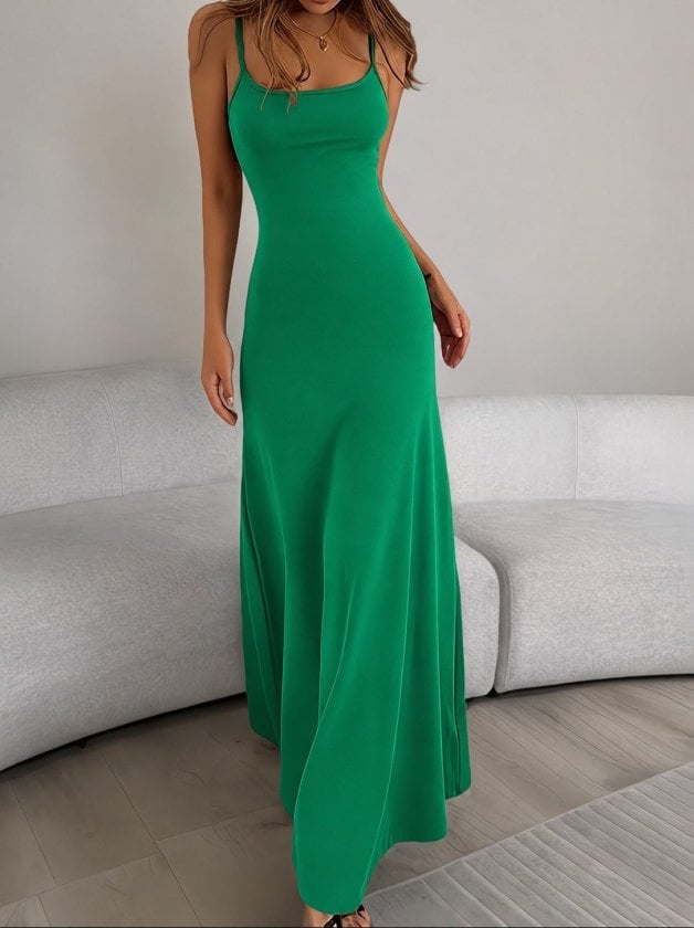 Women's Green Spaghetti Strap Square Neck Maxi Dress - Janes - by Peralane