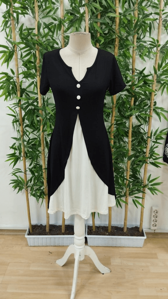 Women's Short-Sleeved V-Neck Button-Front Two-Tone Viscose Dress - Janes - by Peralane - photo 4