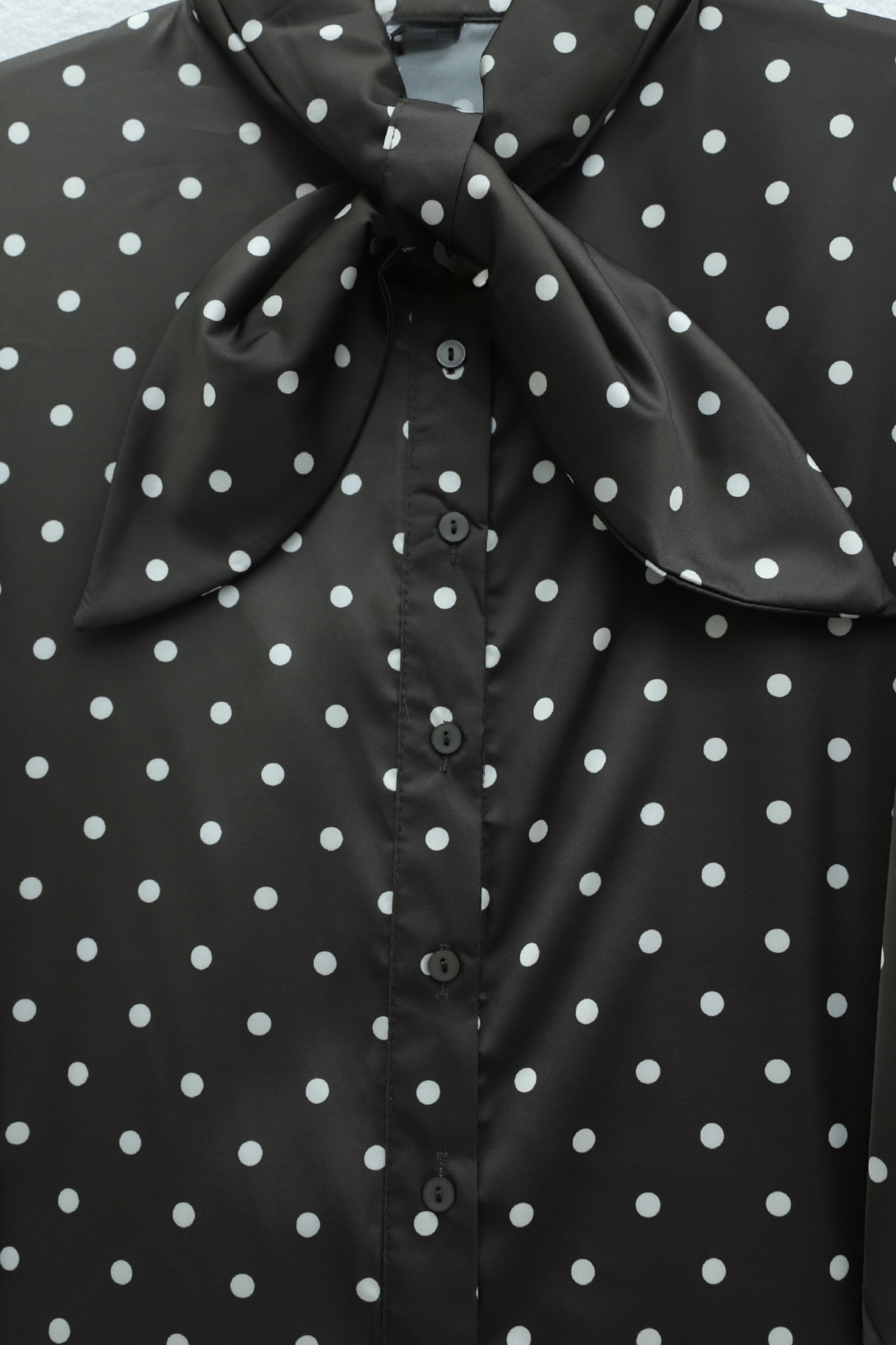 Polka Dot Satin Blouse with Pussy Bow Collar - Dark Brown - Podyumplus - by Peralane - photo 6
