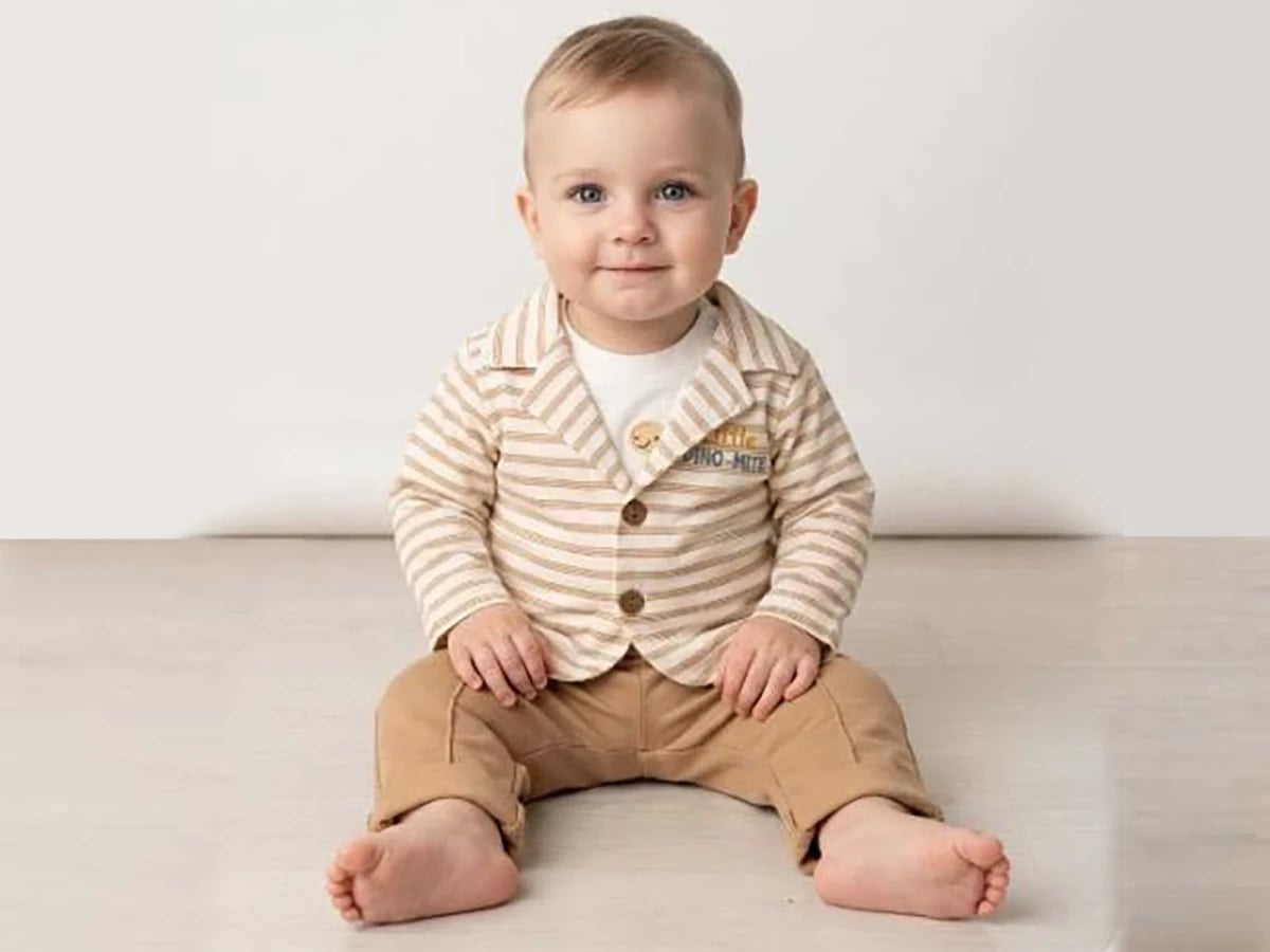 Boys' Striped Jacket and Trousers Set - Beige and Camel - Elci Baby - by Peralane