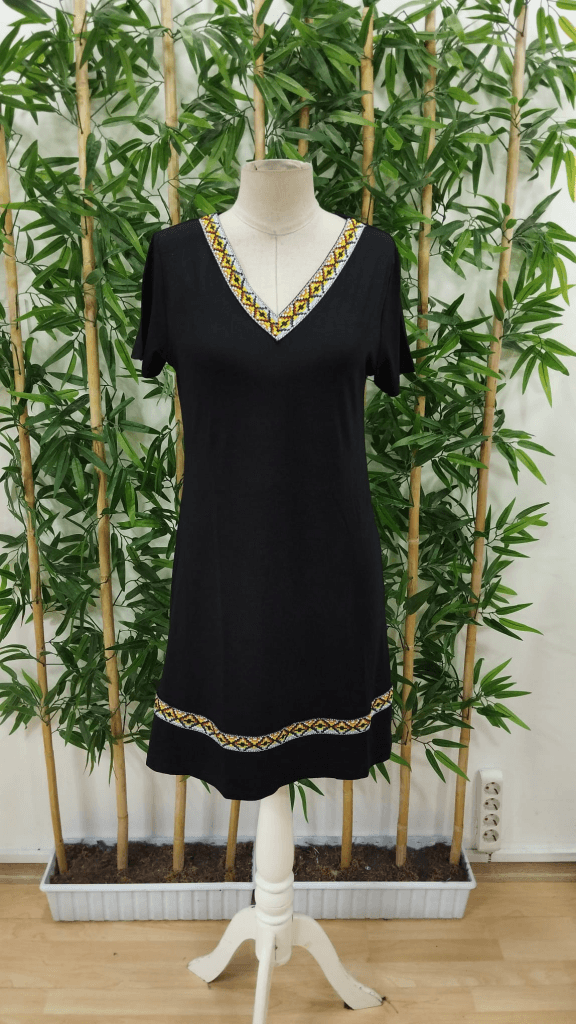 Women's Short Sleeve V-Neck Ethnic Print Viscose Dress - Janes - by Peralane - photo 7