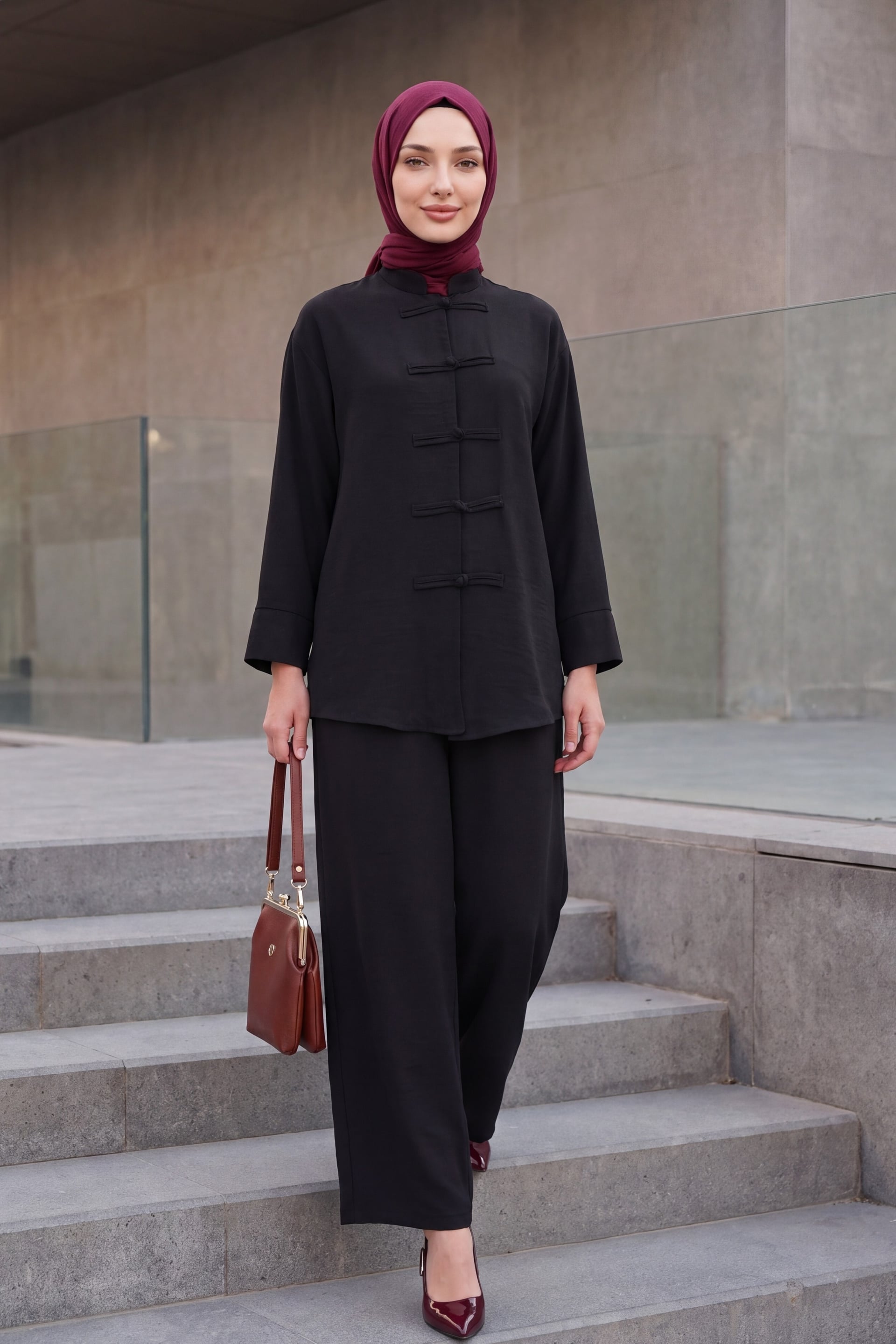 Women's Oversize Shirt and Linen Trousers Two-Piece Set 30126 - Black - Bigdart - by Peralane - photo 5