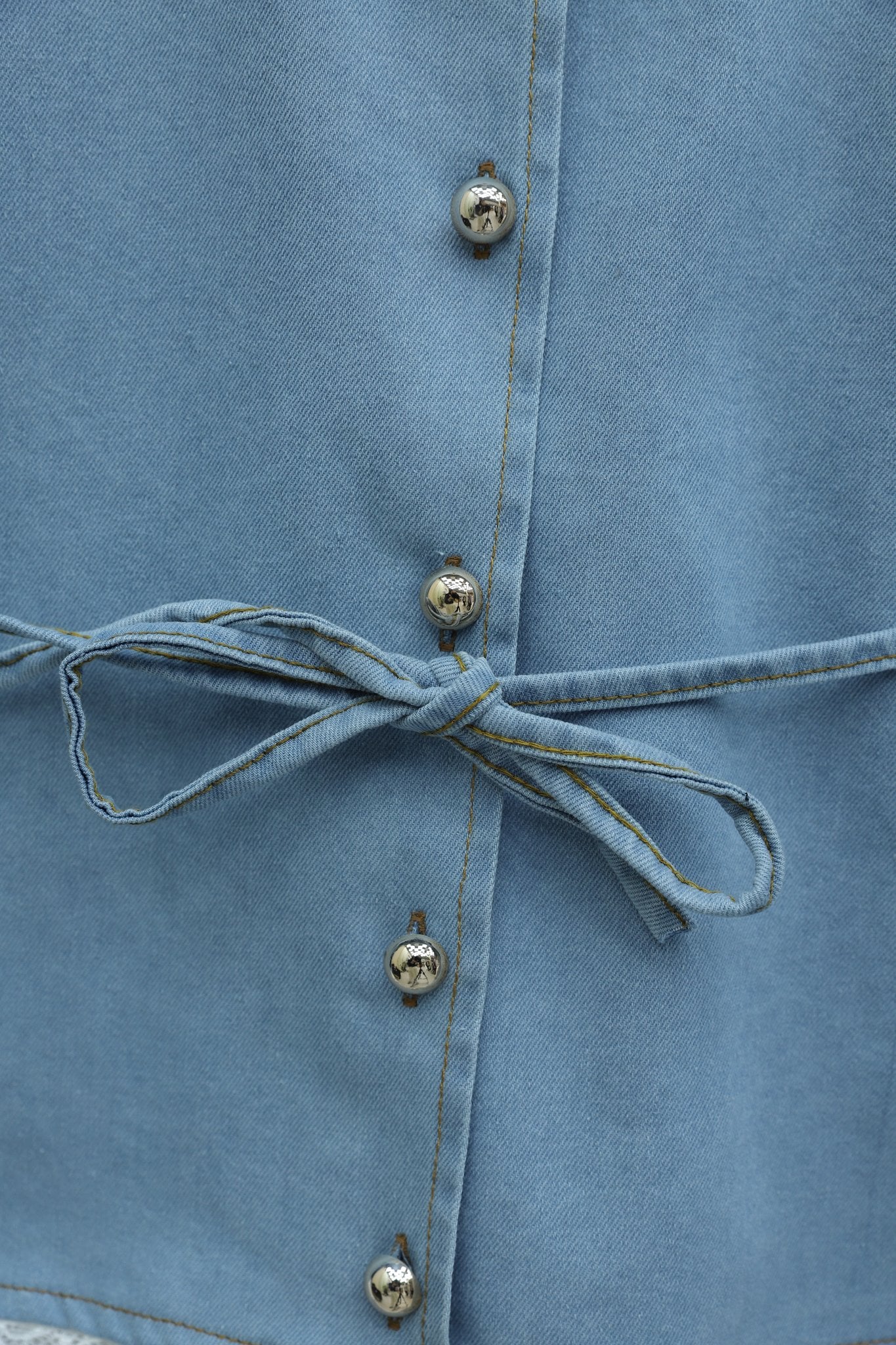 Round Neck Lace Detail Belted Button Skirt Denim Co-ord Set - Ice Blue - Podyumplus - by Peralane - photo 8
