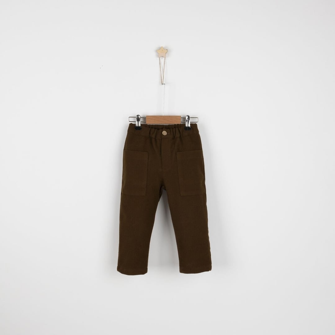 Boys' Cotton Trousers with Patch Pockets - Dark Brown - 2-5Y - Pack of 4 - Cumino - by Peralane