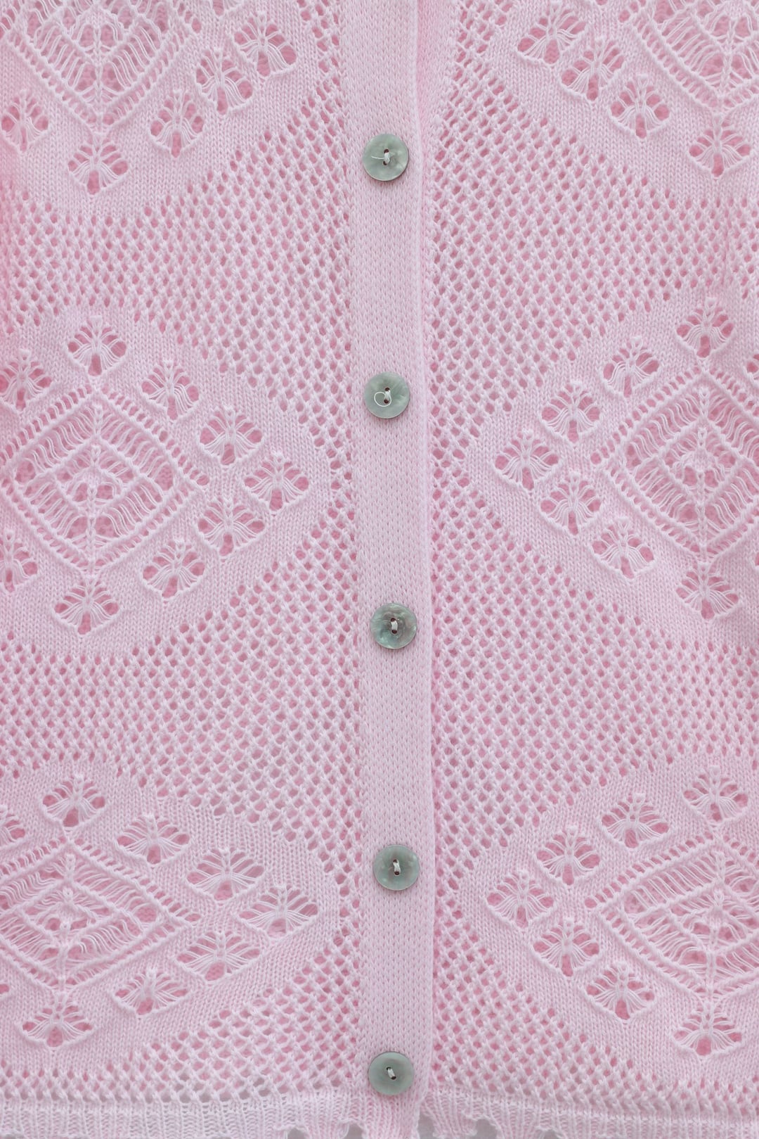 Geometric Patterned Open-Knit Button Cardigan - Powder Pink - Podyumplus - by Peralane - photo 5