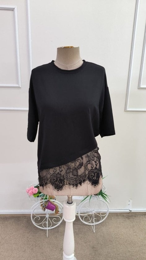 Women's Short-Sleeve Round Neck Lace Trim Viscose Two-Thread Blouse - Janes - by Peralane - photo 5