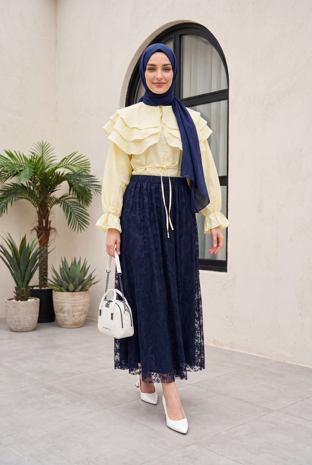 Layered Baby Collar Long-Sleeve Modal Blouse with Elastic Cuffs - Yellow - Podyumplus - by Peralane - photo 3