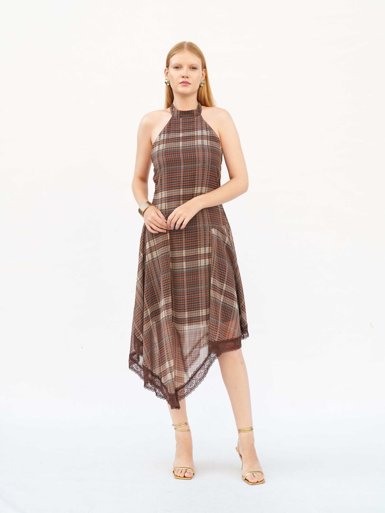 Lace Trim Plaid Maxi Dress - Lefon - by Peralane - photo 2