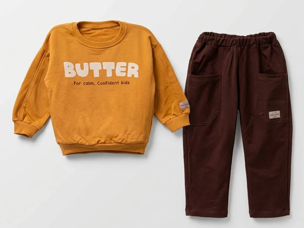 Boys' Mustard Butter Print Sweatshirt and Trouser Set - Vovido - by Peralane