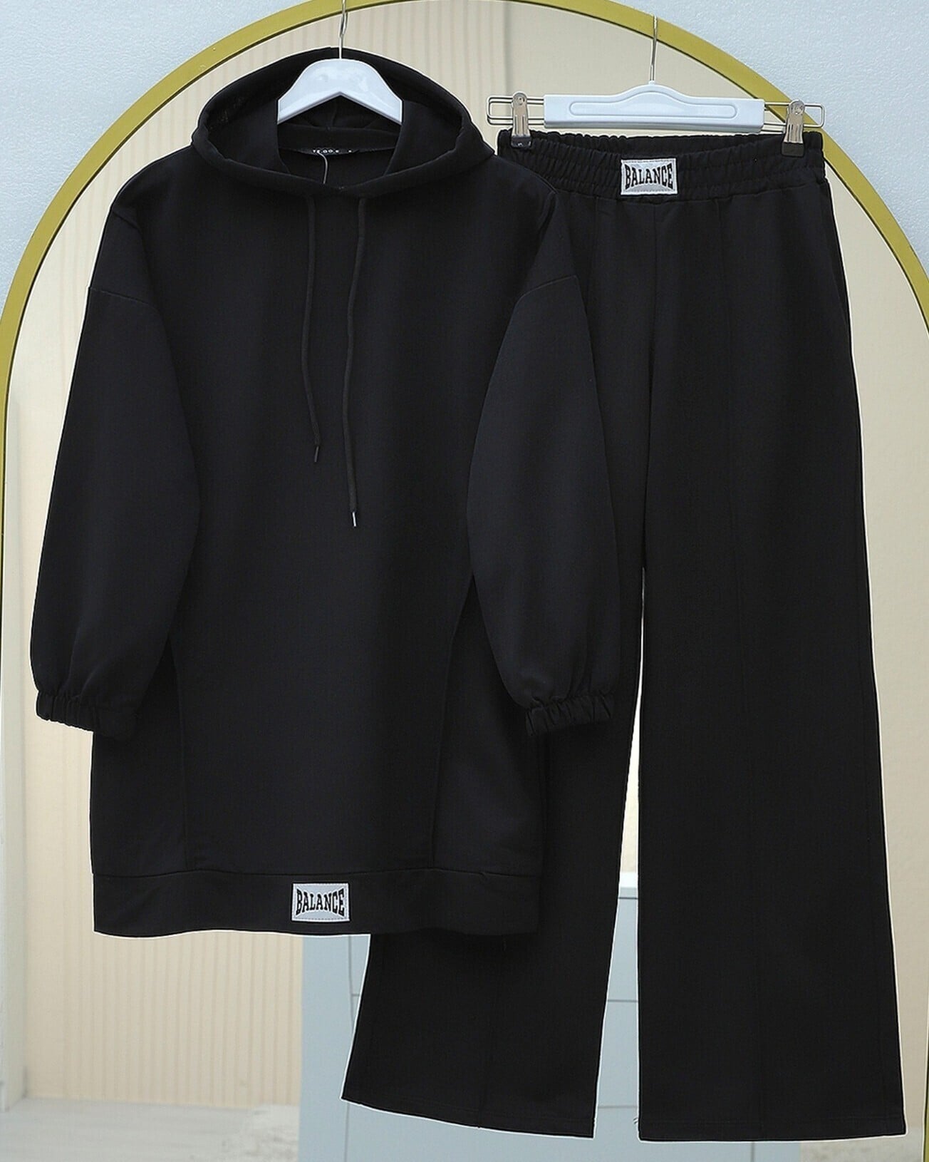 Black Hooded Emblem Detail Cotton Jersey Two-Piece Set - Podyumplus - by Peralane - photo 3