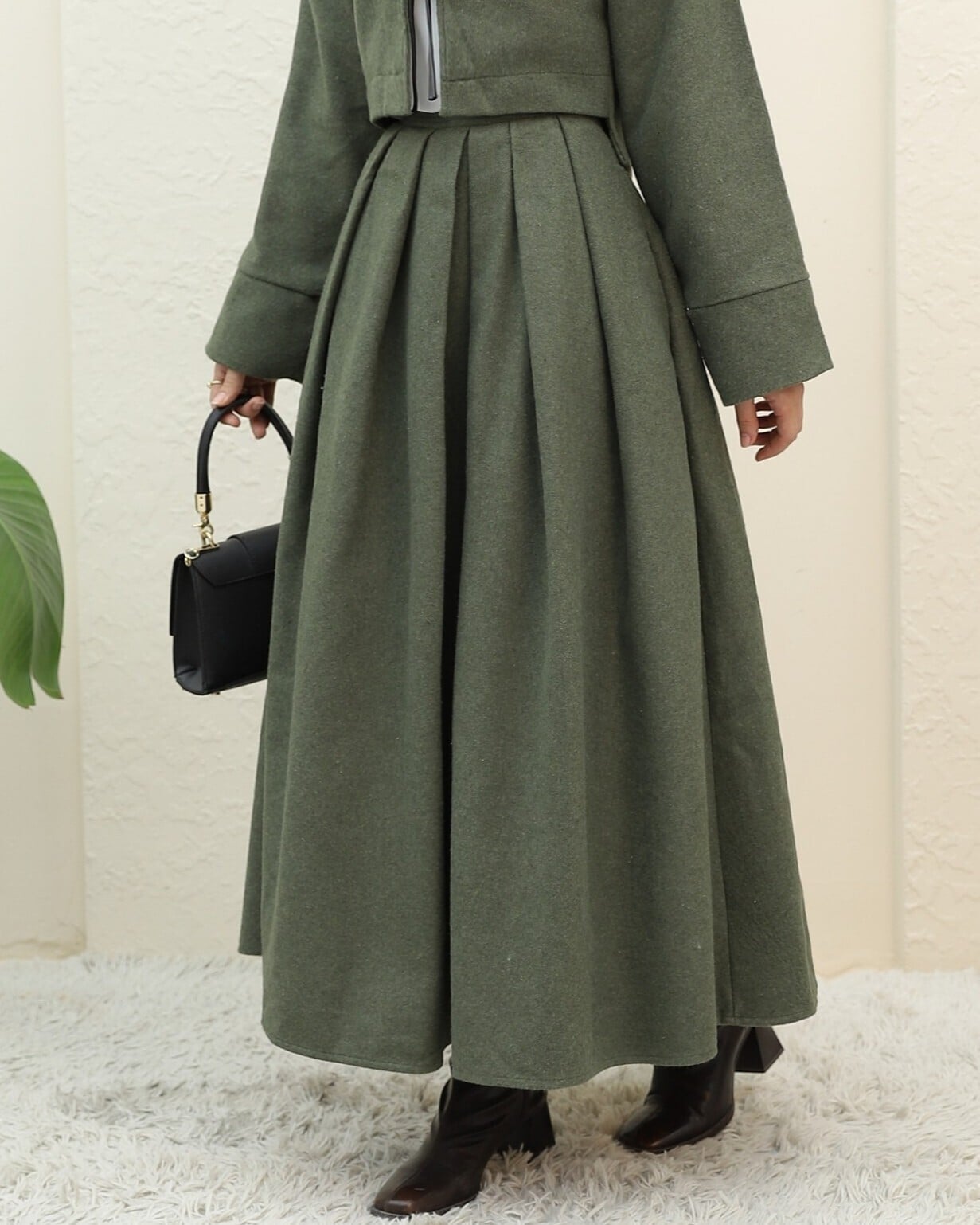 Pleated Zip Casual Skirt - Olive Green - Podyumplus - by Peralane - photo 4