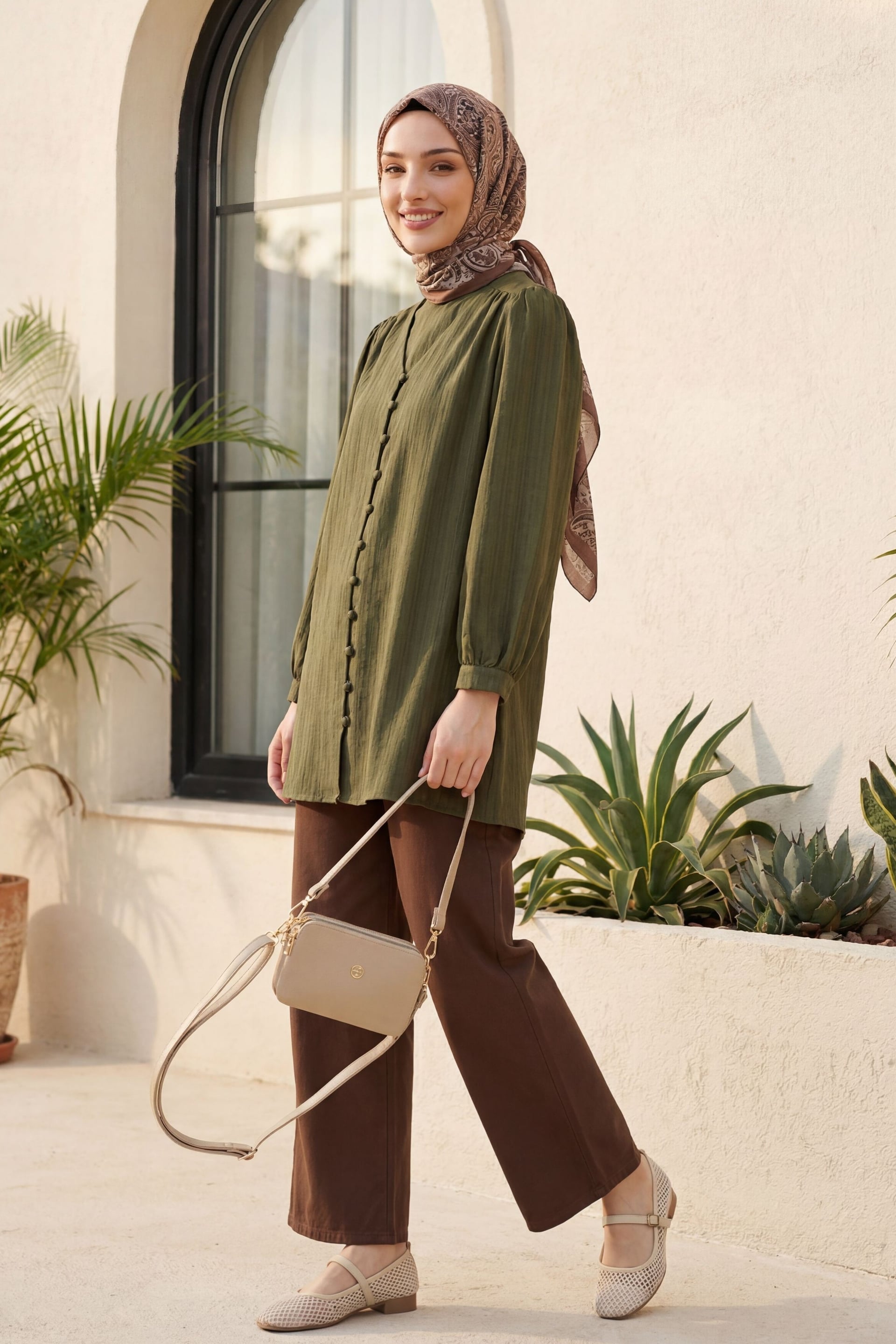 Brown Drawstring Wide-Leg Elastic Waist Trousers - Podyumplus - by Peralane - photo 6