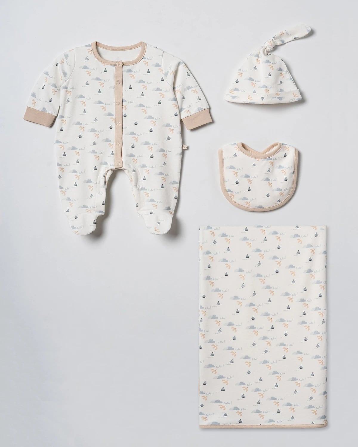 4-Piece Newborn Baby Set with Footed Sleepsuit, Hat, Bib, and Blanket - 5316 - Ciccimbaby - by Peralane