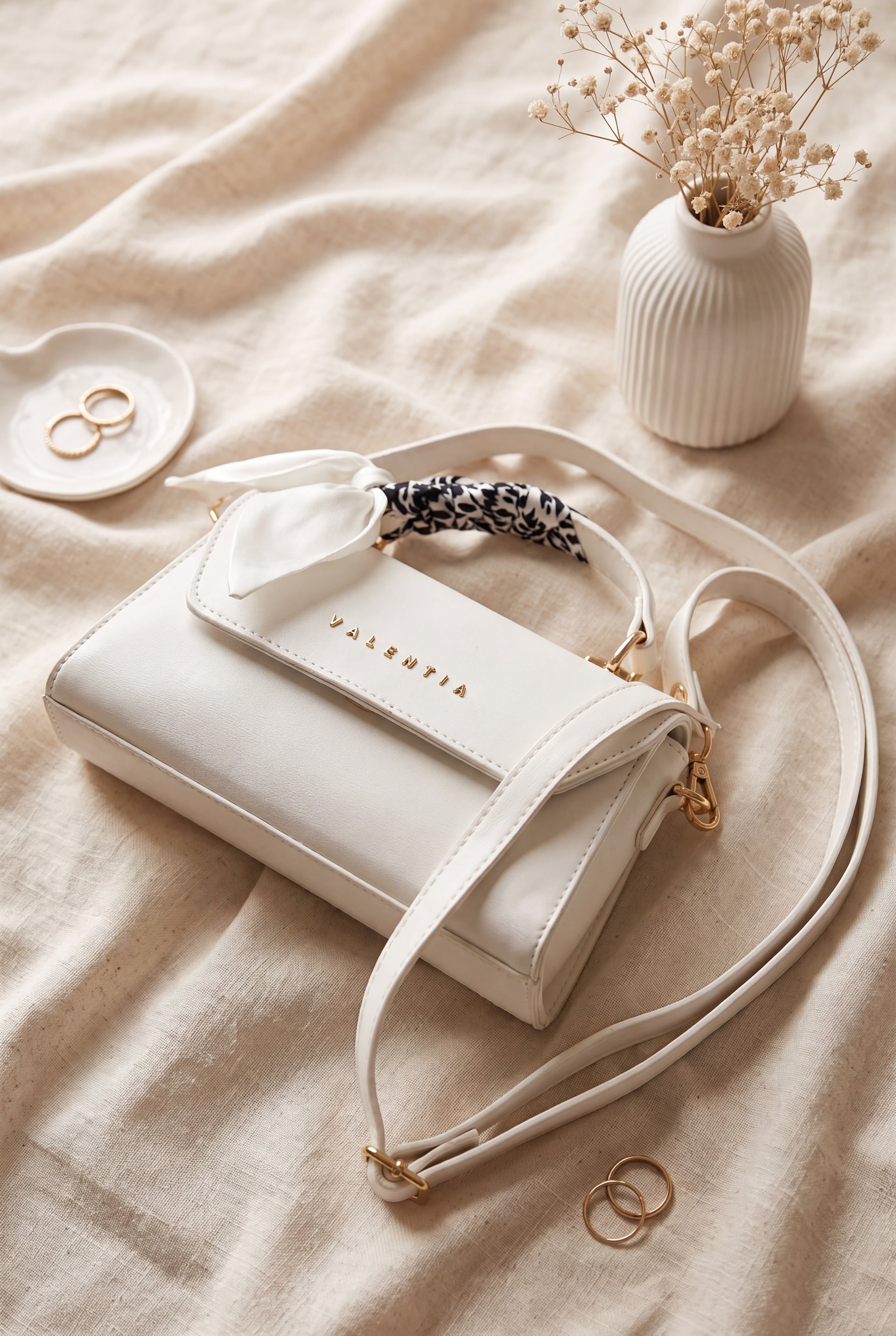 Magnetic Flap Bow Scarf Strap Crossbody Bag - White - Podyumplus - by Peralane