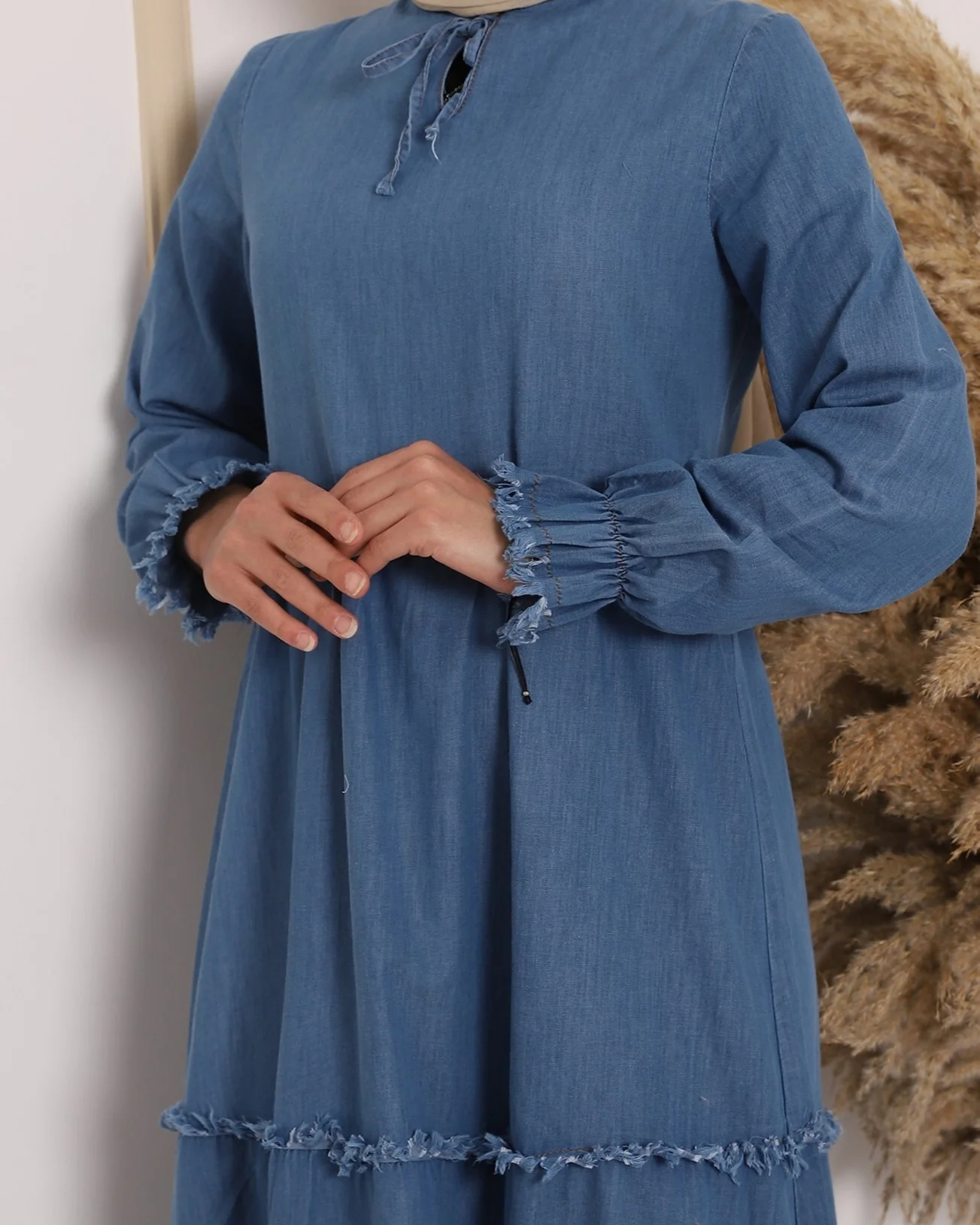 Three-Tier Washed Denim Dress - Blue - Podyumplus - by Peralane - photo 5